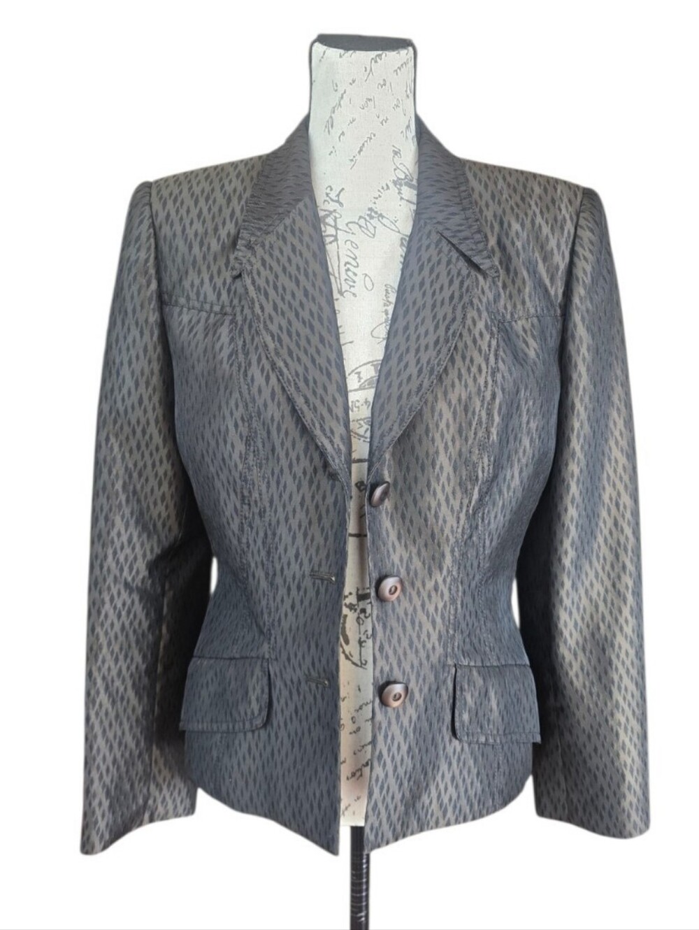 Alberto Makali Jacquard Woven Diamond Pattern Metallic Bronze Black Blazer 10